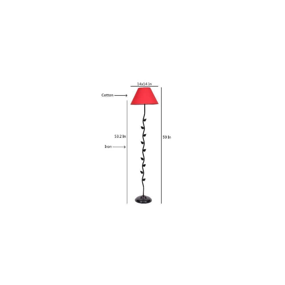 Caterina Red Fabric Floor Lamp with Black Iron Base