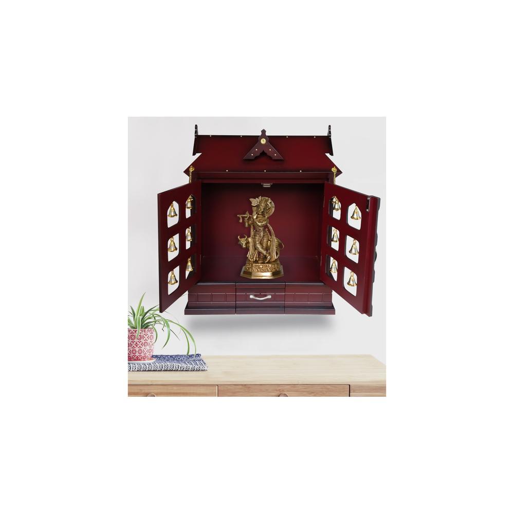 triveni engineered wood prayer unit in mahagony finish