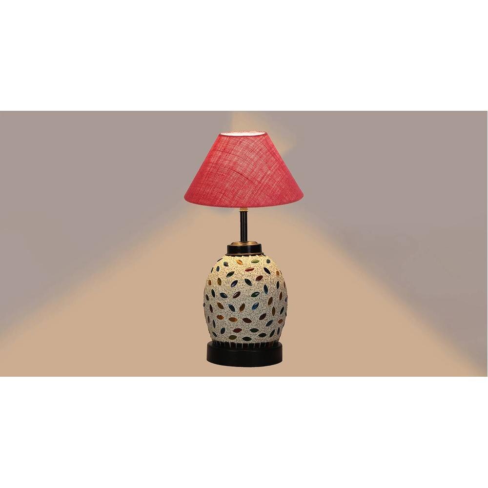 Braelynn Pink Jute Glass Table lamp with Iron Base