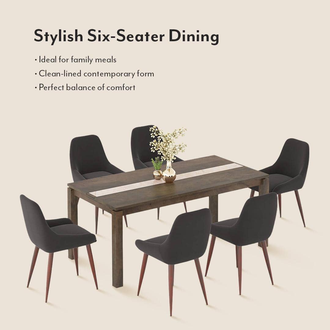 Atlas Crest Solid Wood 6 Seater Dining Table with 6 Rickman Lounge Chair