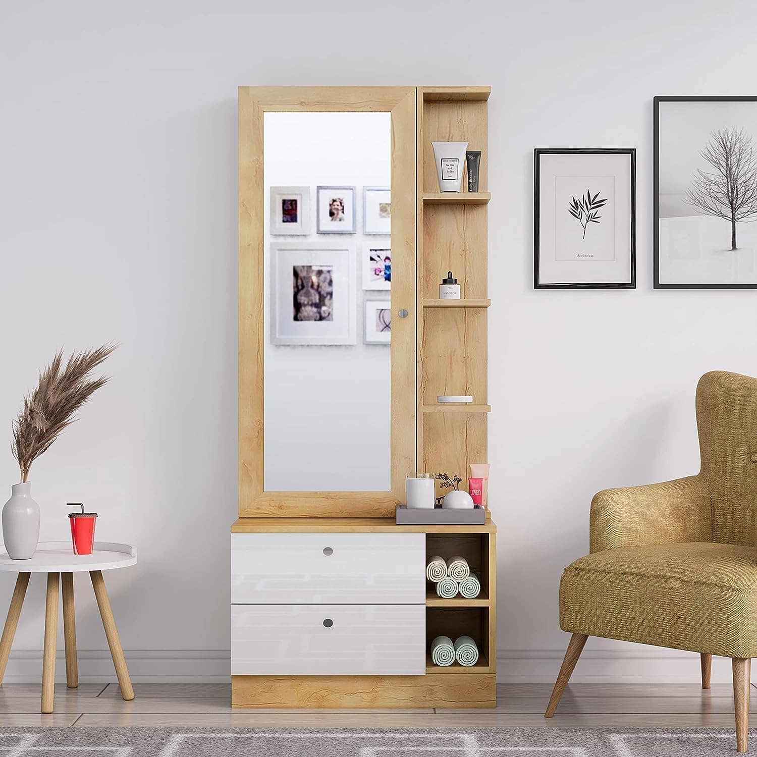 Hexa Red Wooden Dressing Table in Giant Wood and Frosty White Colour - HexaRed