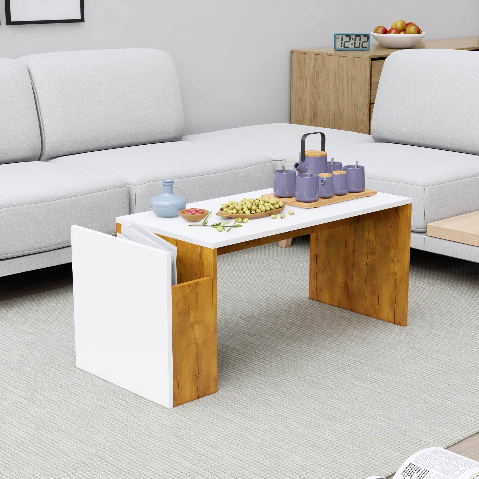 Hexa Engineered Wood Coffee Table In Giant Wood And Frosty White - HexaRed