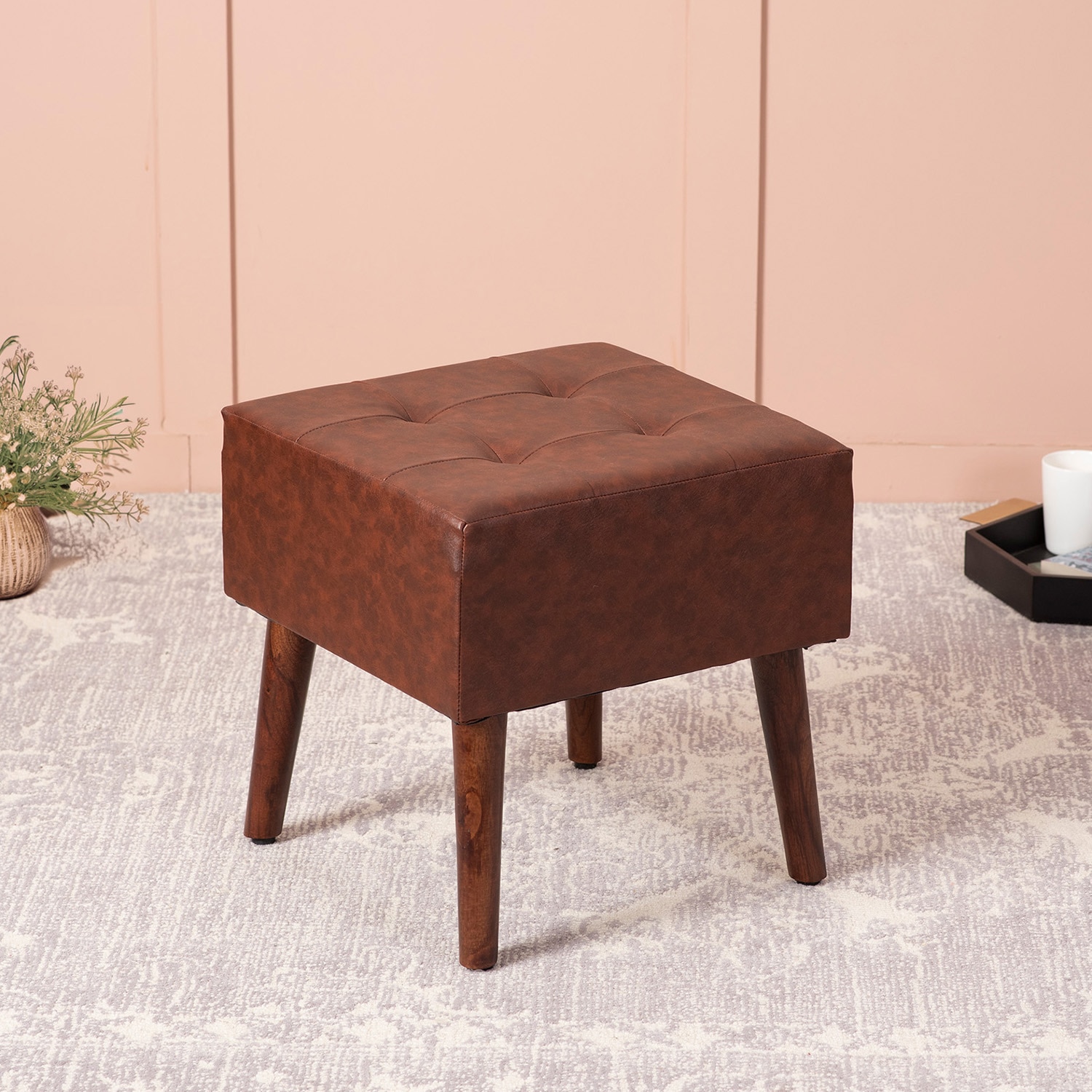 Axel Faux Leather Tufted Wooden Stool for living room - Nestroots