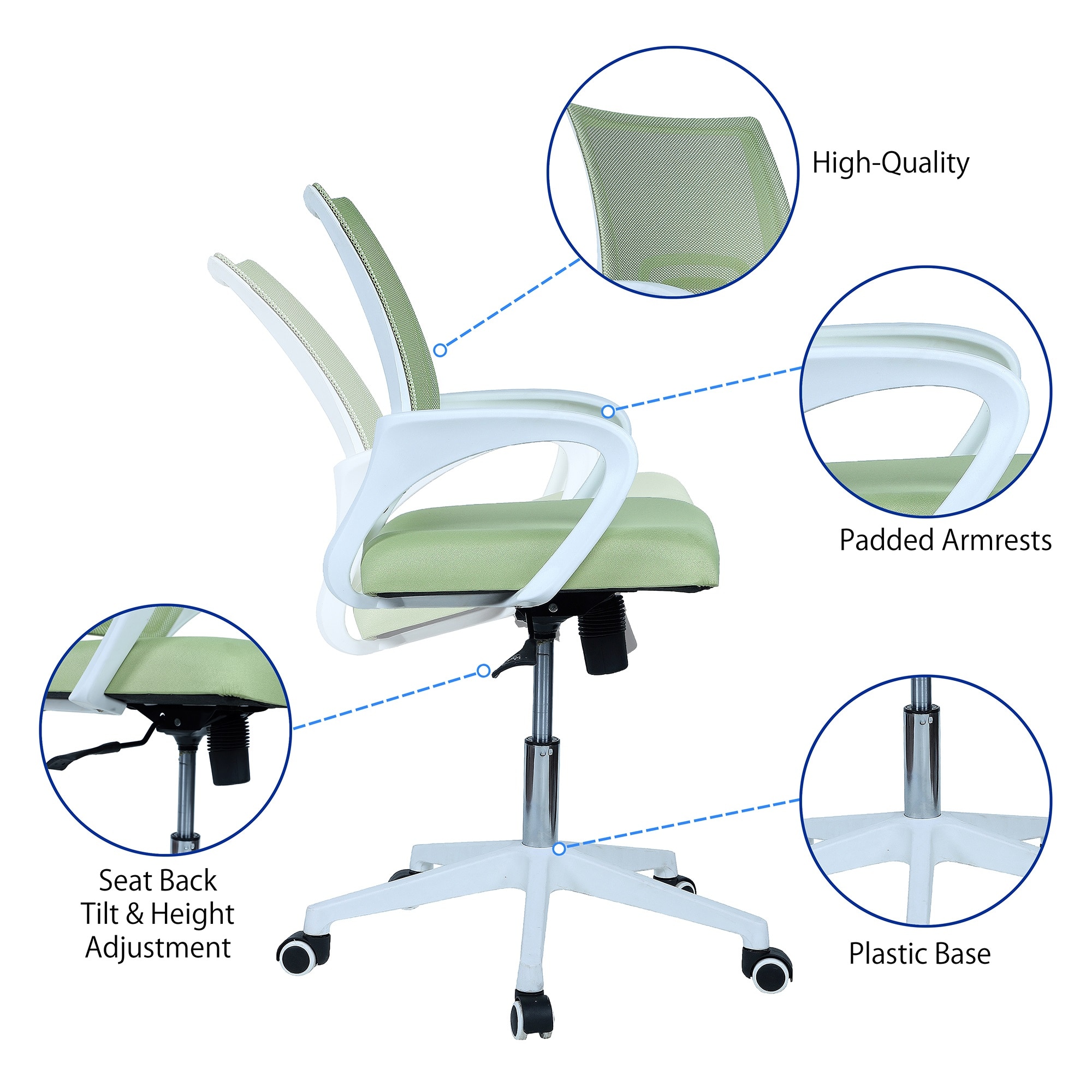Naamikoa Mid Back Ergonomic Chair in Pearl Green Colour
