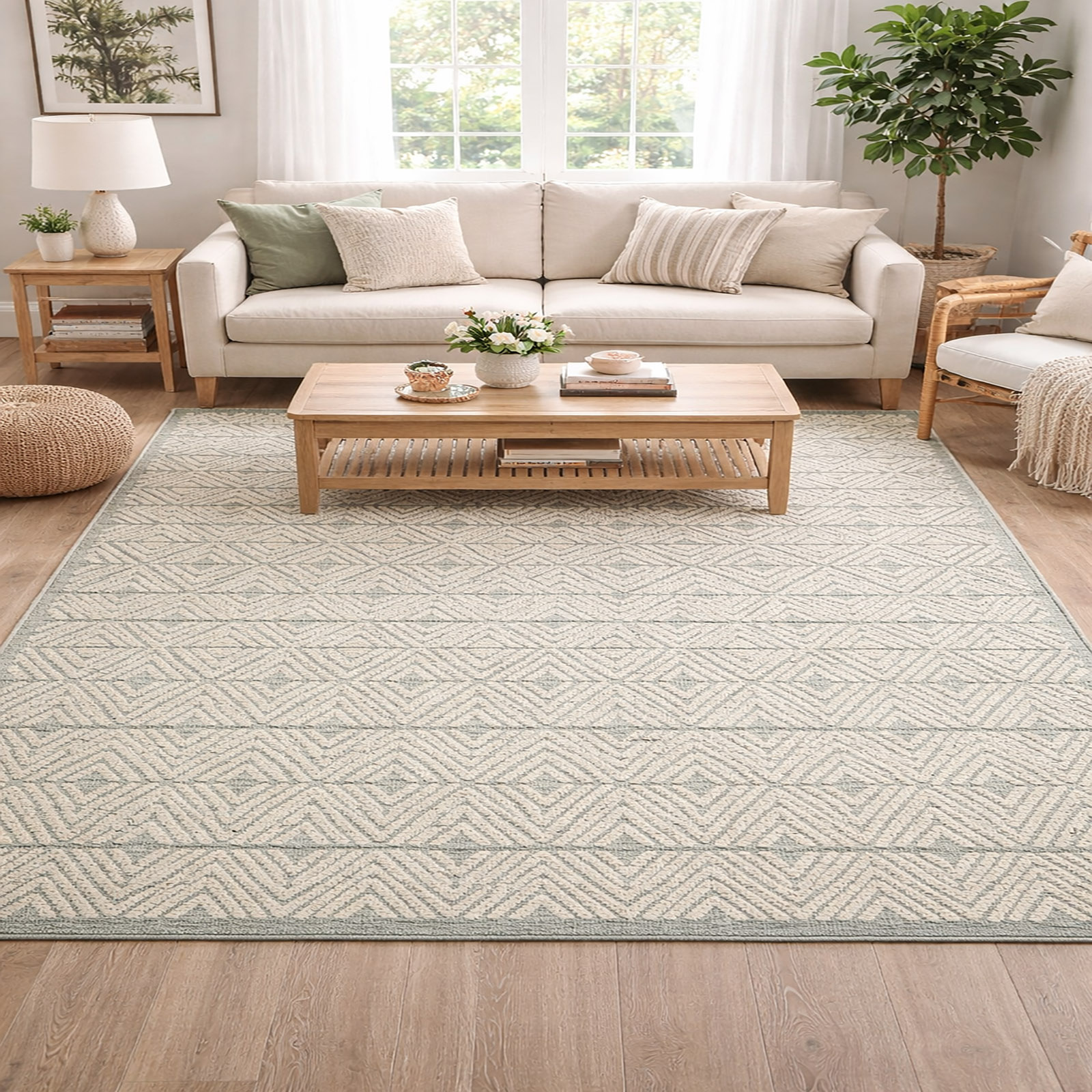 SELMA Wool Rectangle Carpets Hand Tufted in Blue Colour - The Woven Legacy