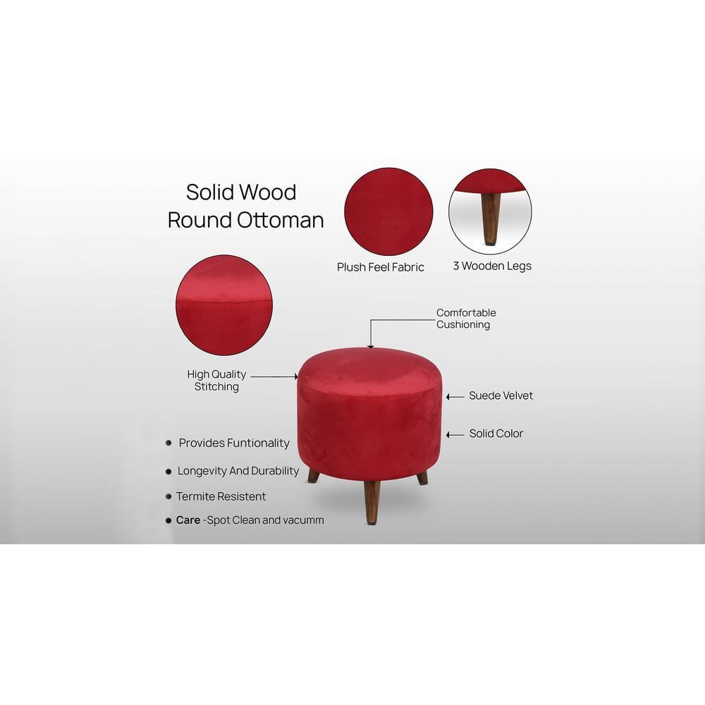 Silas Solid Wood  Ottomon in  Red Colour