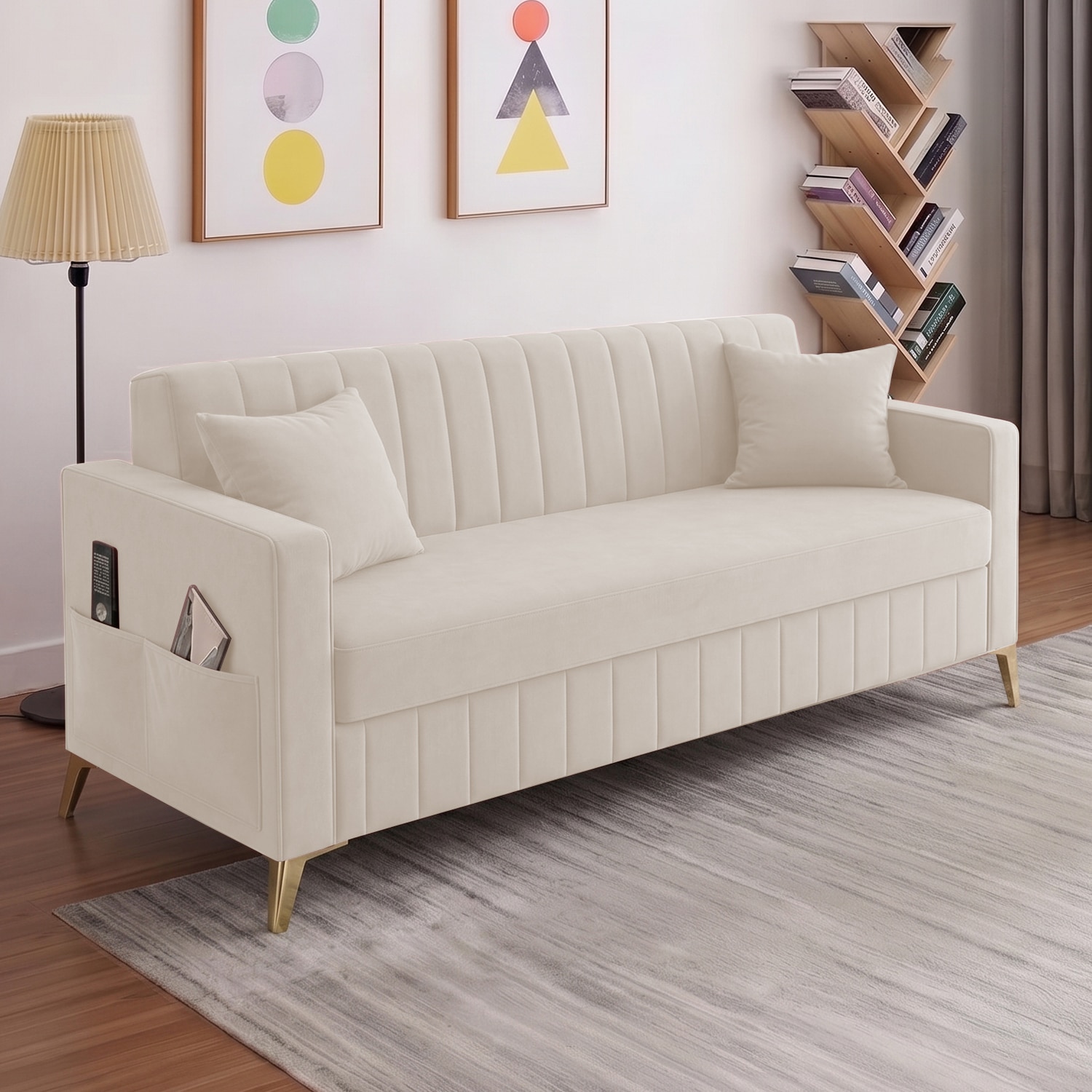 Convil Velvet 3 Seater Sofa in Cream Color - Home Lifestylez