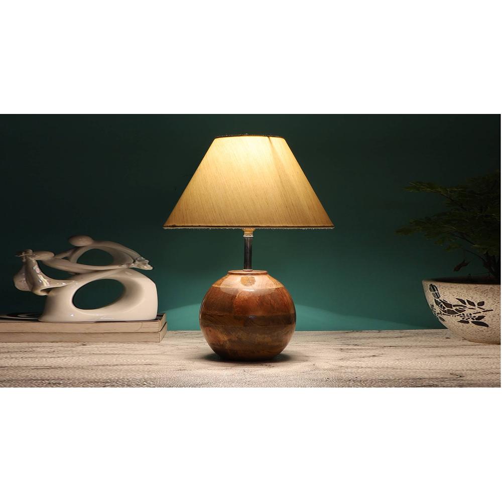 off-white cotton with Natural Wood Table Lamp