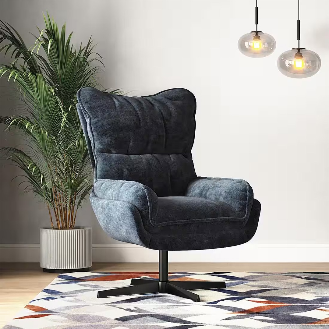 Marson Swivel Lounge Chair in Indigo Blue Colour