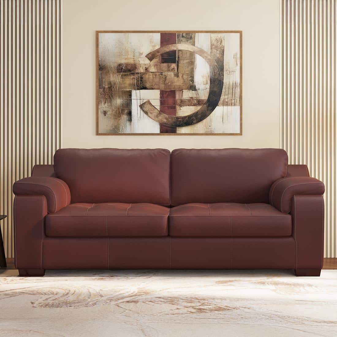 Trissino 3 Seater Premium Italian Leather Sofa In Bordeaux