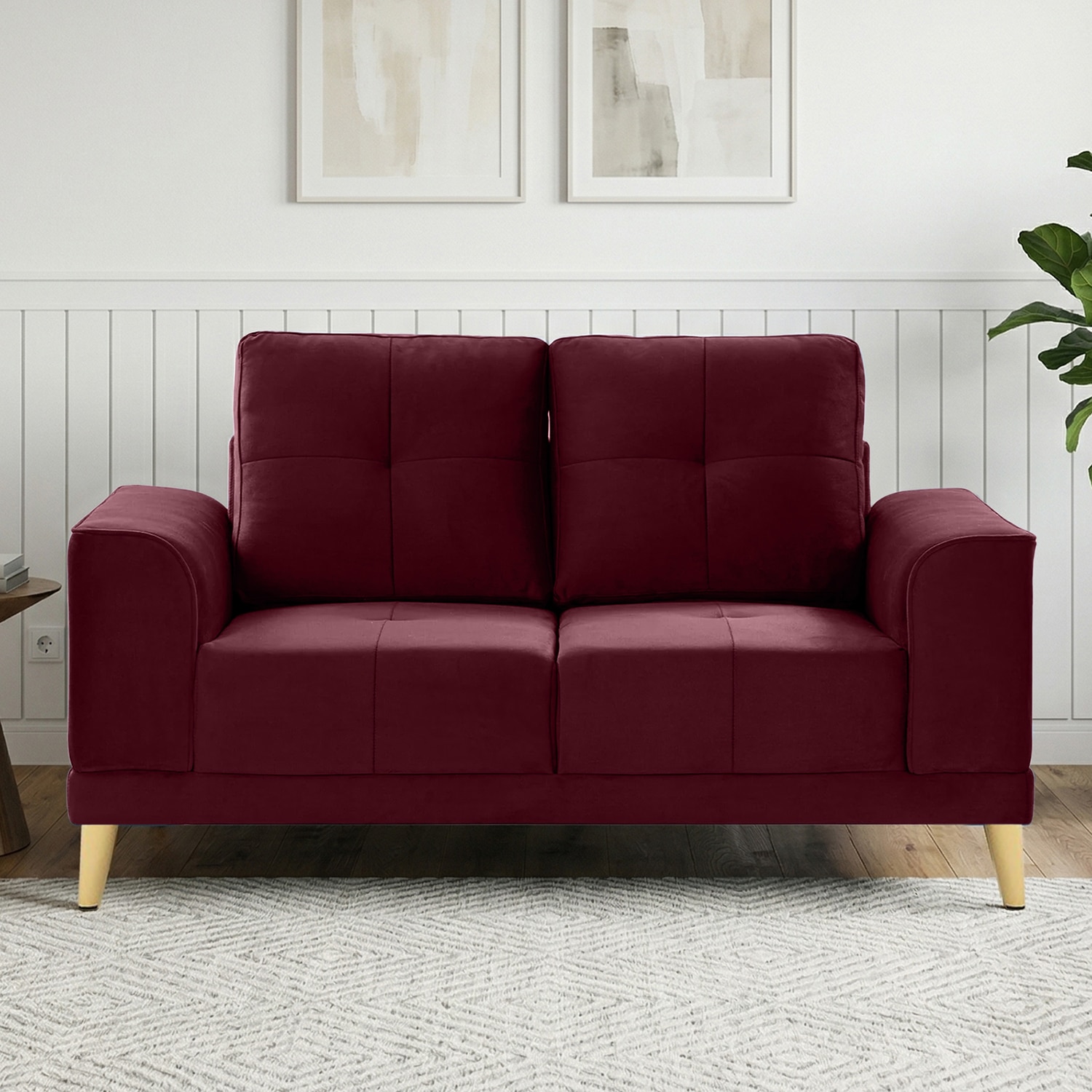 Nency Velvet 2 seater Sofa Maroon - Home Lifestylez