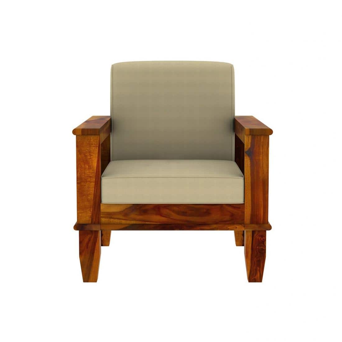 Madhavi 1 Seater Wooden Sofa (Creame Colour, Honey Finish)