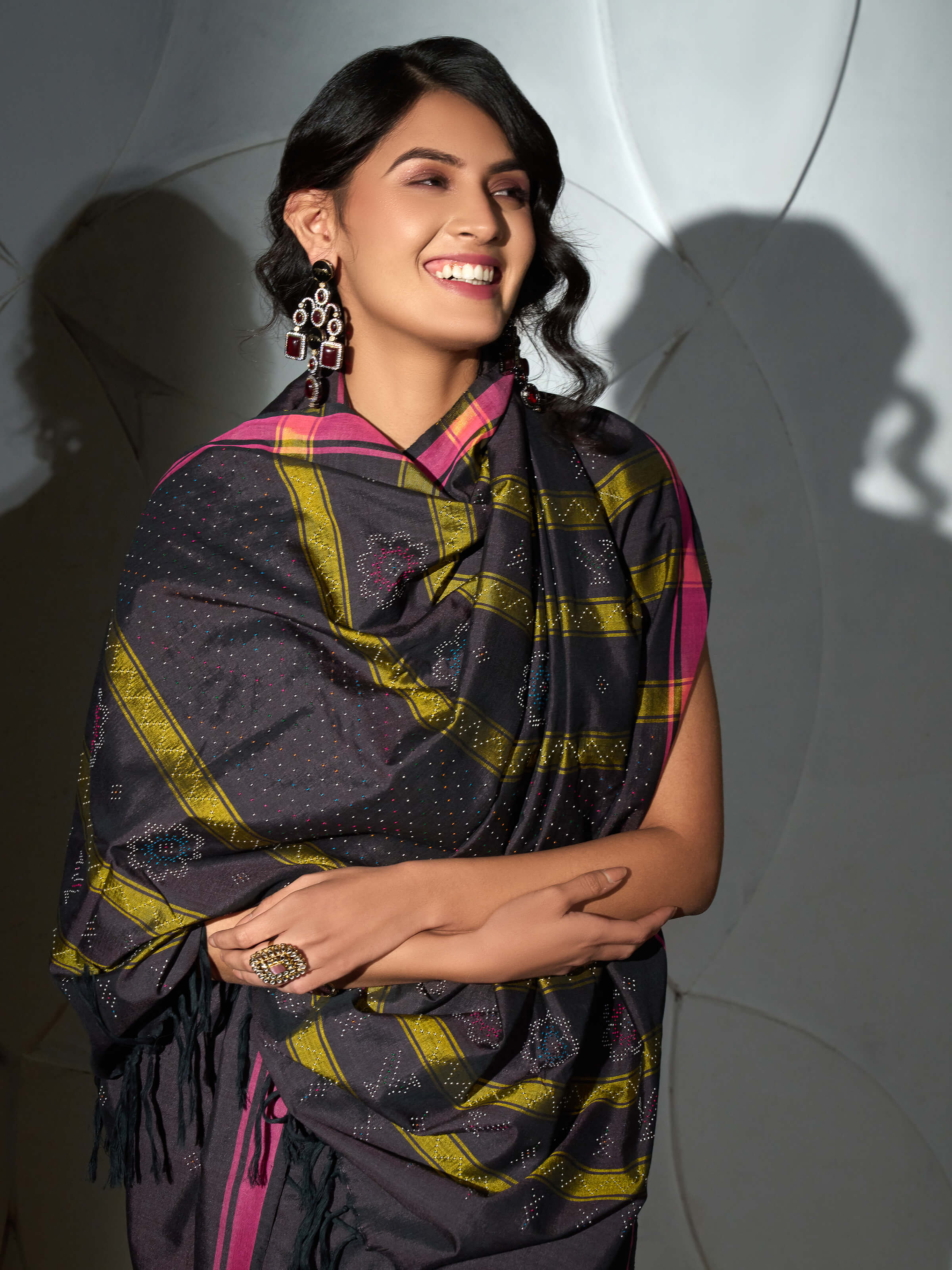 Brown Cotton Silk Tangalia Saree