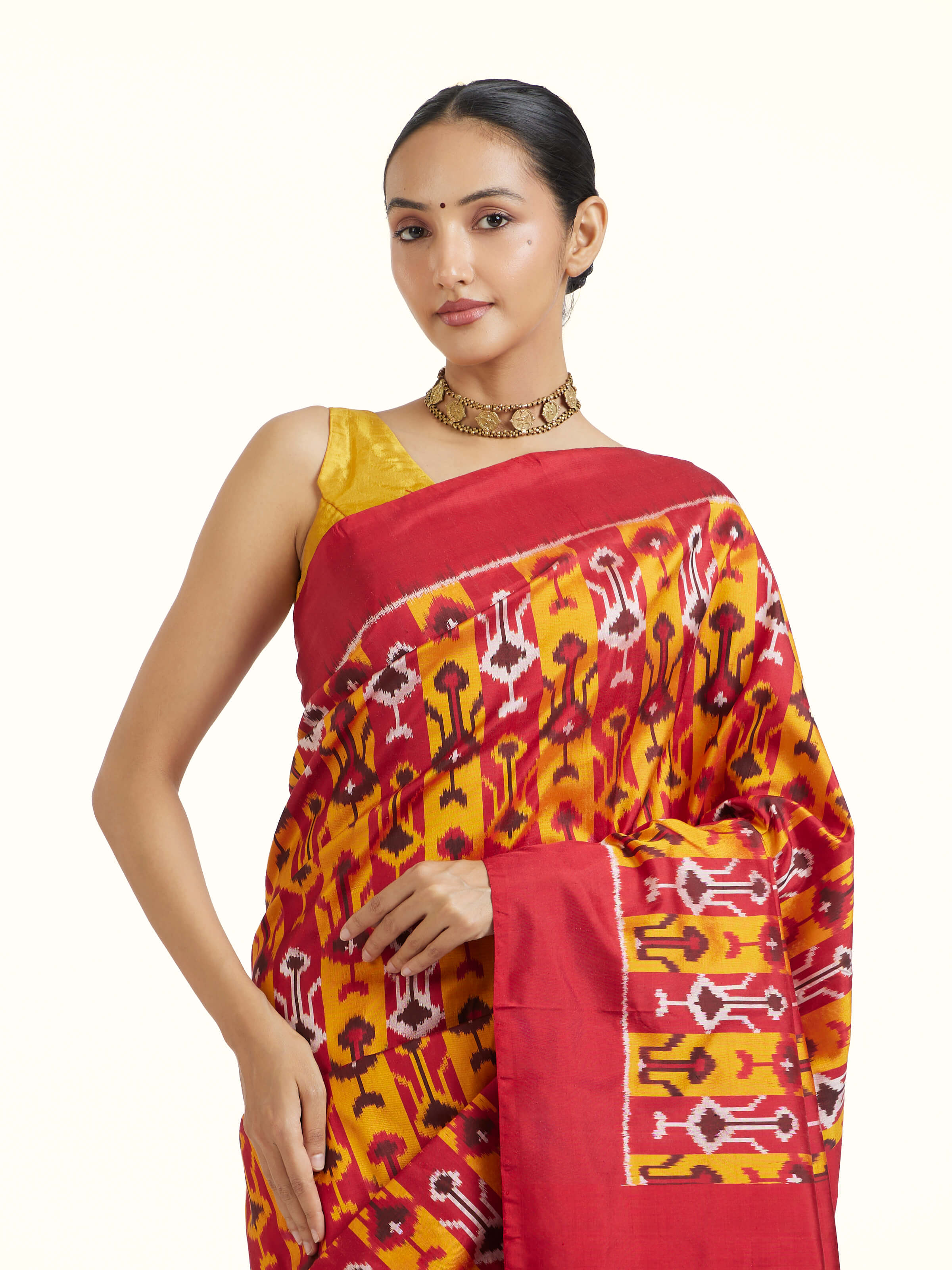Yellow Pochampally Single Ikat Saree