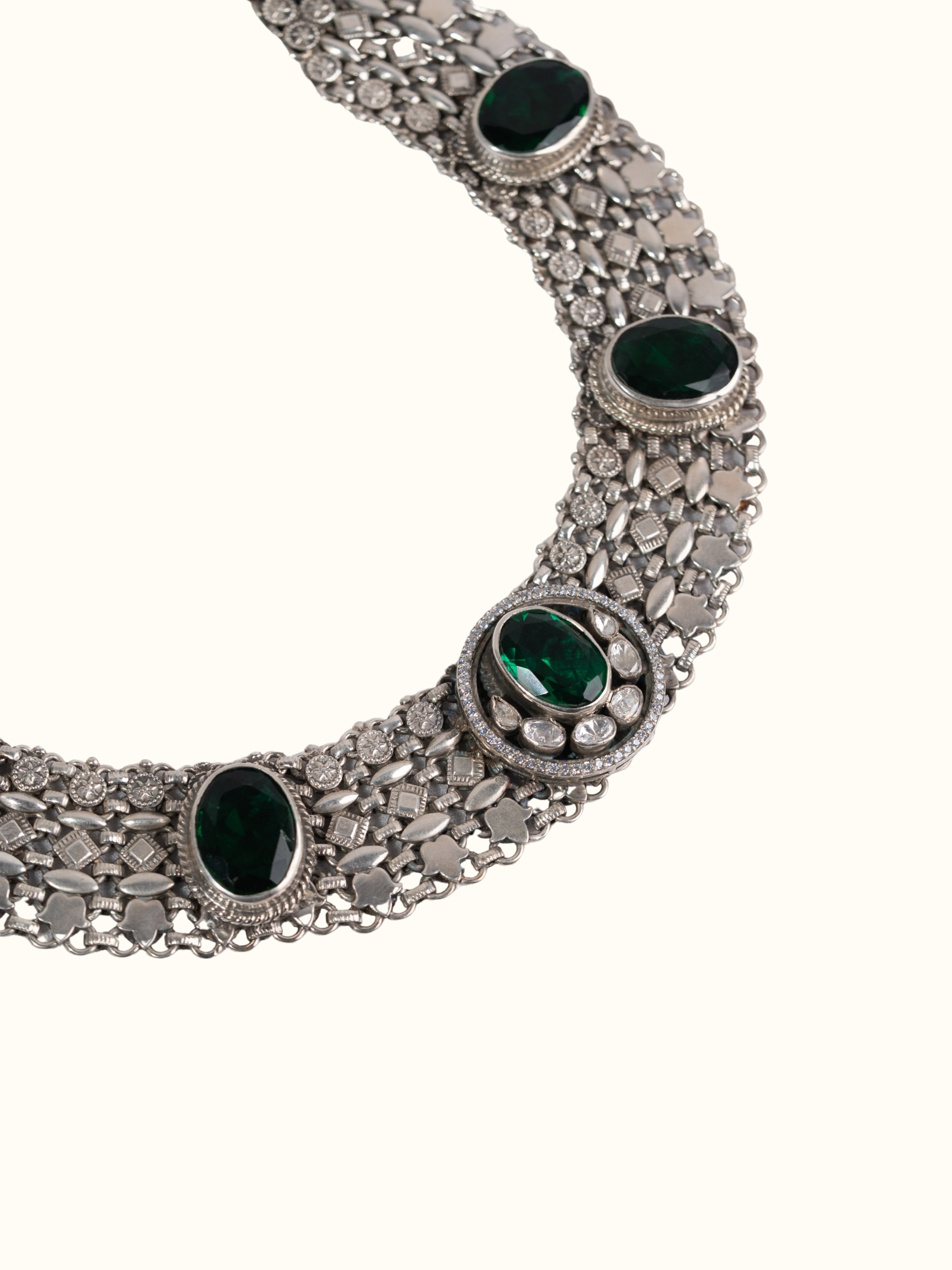 Lifestyle view of silver smithing collar necklace