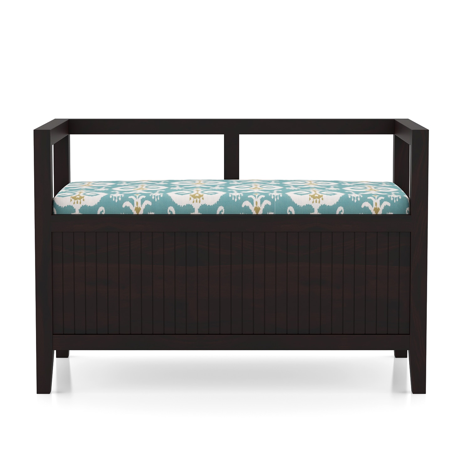 Rhodes Solid Wood Bench in Mango Mahogany Finish with Mint Ikat Fabric Colour