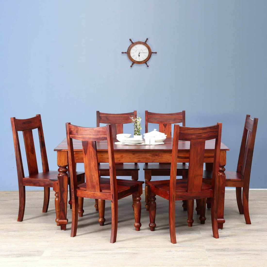 Holand Sheesham Wood 6 Seater Dining Set In Honey Oak Finish
