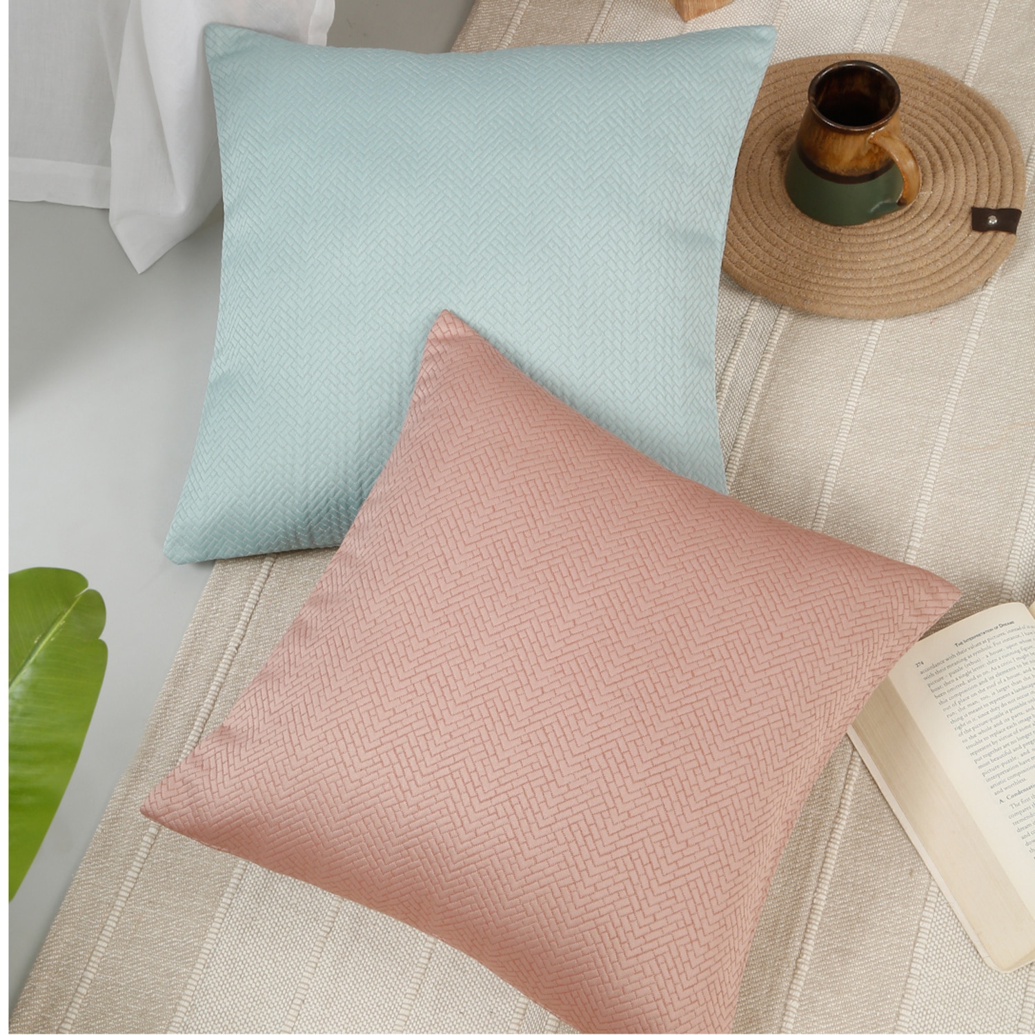 Set Of 2 Jacquard Square Cushion Covers