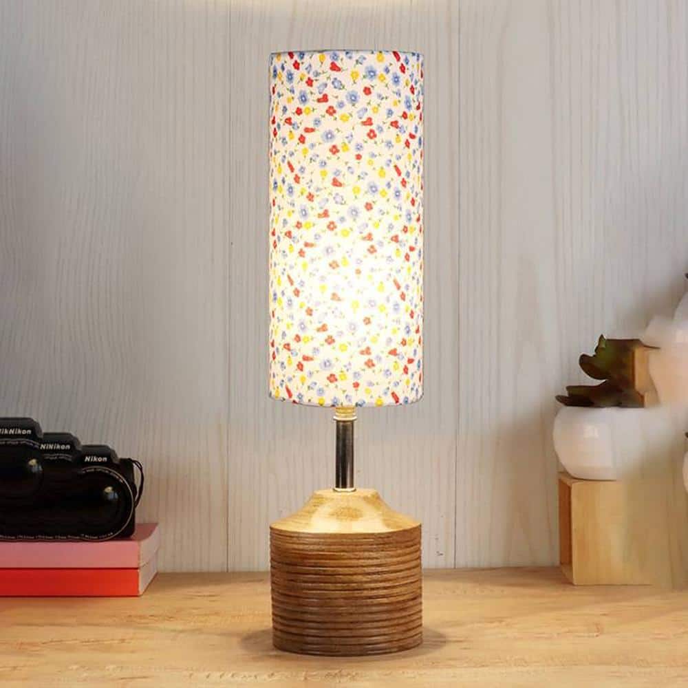 Valerie Wood Table lamp with Multicolor cotton Shade