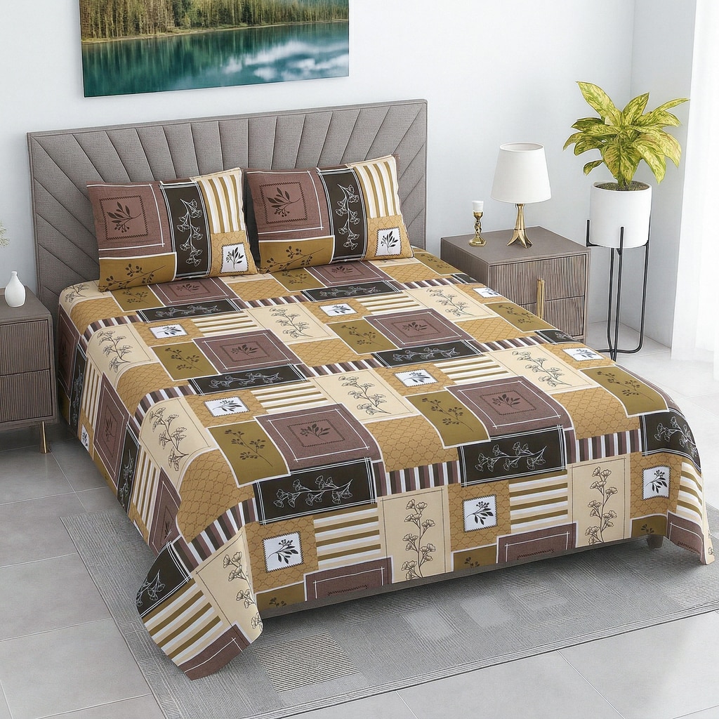 Bryn Multicolor Floral 400 TC Cotton Flat Super King Size Bedsheet with 2 Pillow Covers – Threads