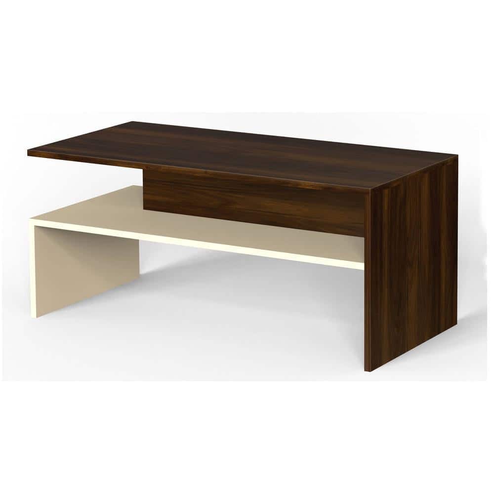 Taurley Engineered Wood Coffee Center Sofa Tea/Teapoy Console Table (Brown Maple & Beige)