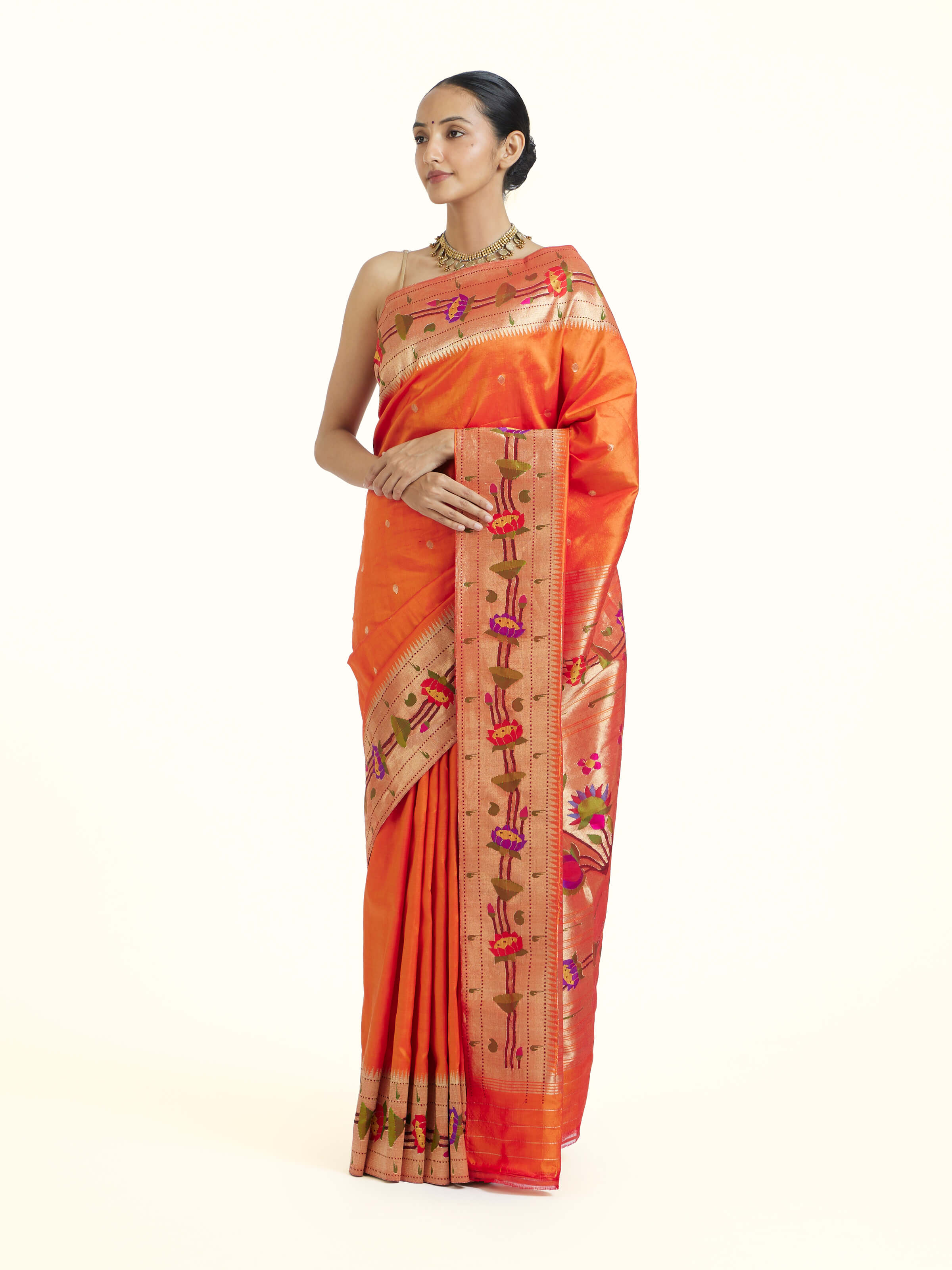 Orange Paithani Silk Saree