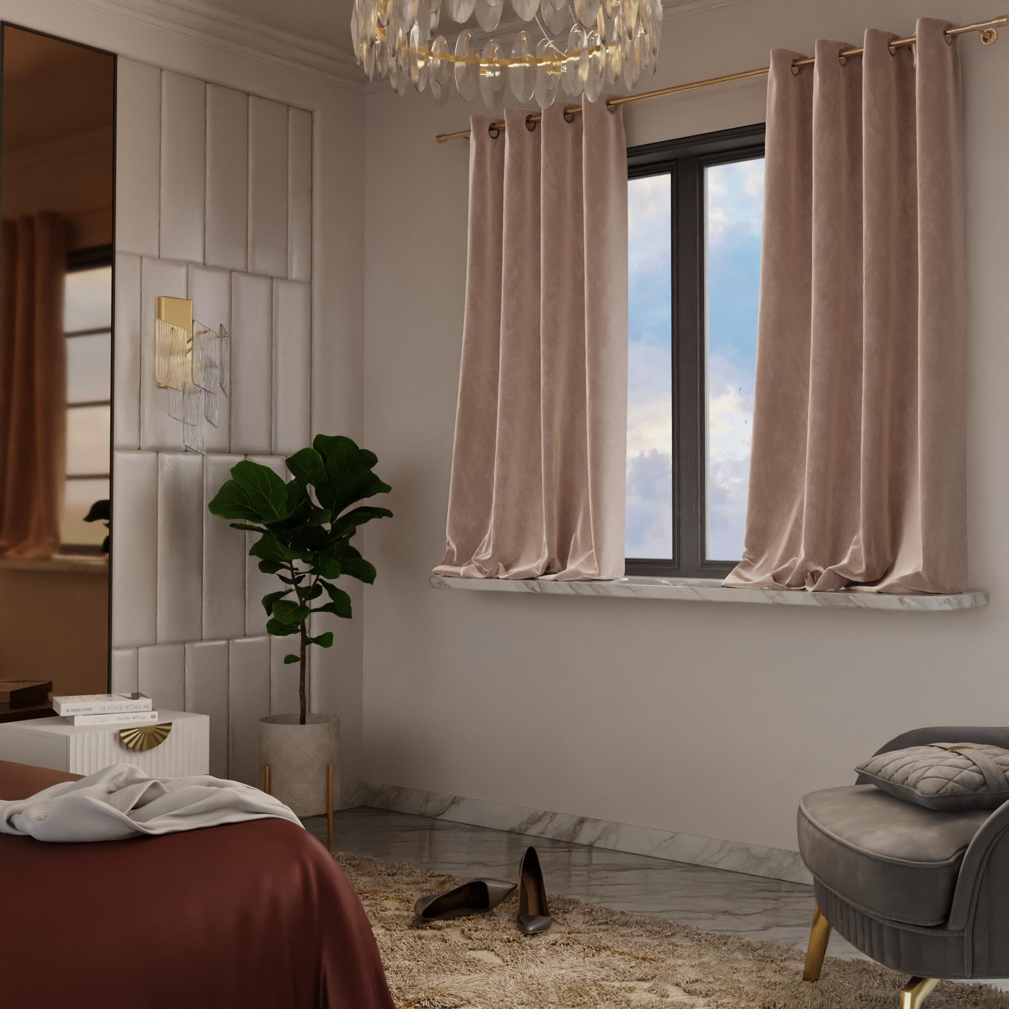 Stoa Paris Velvet Curtains for Window, Premium Dim-Out Curtain for Pack of 2, Date Night - Parisian Blush - Stoa Paris
