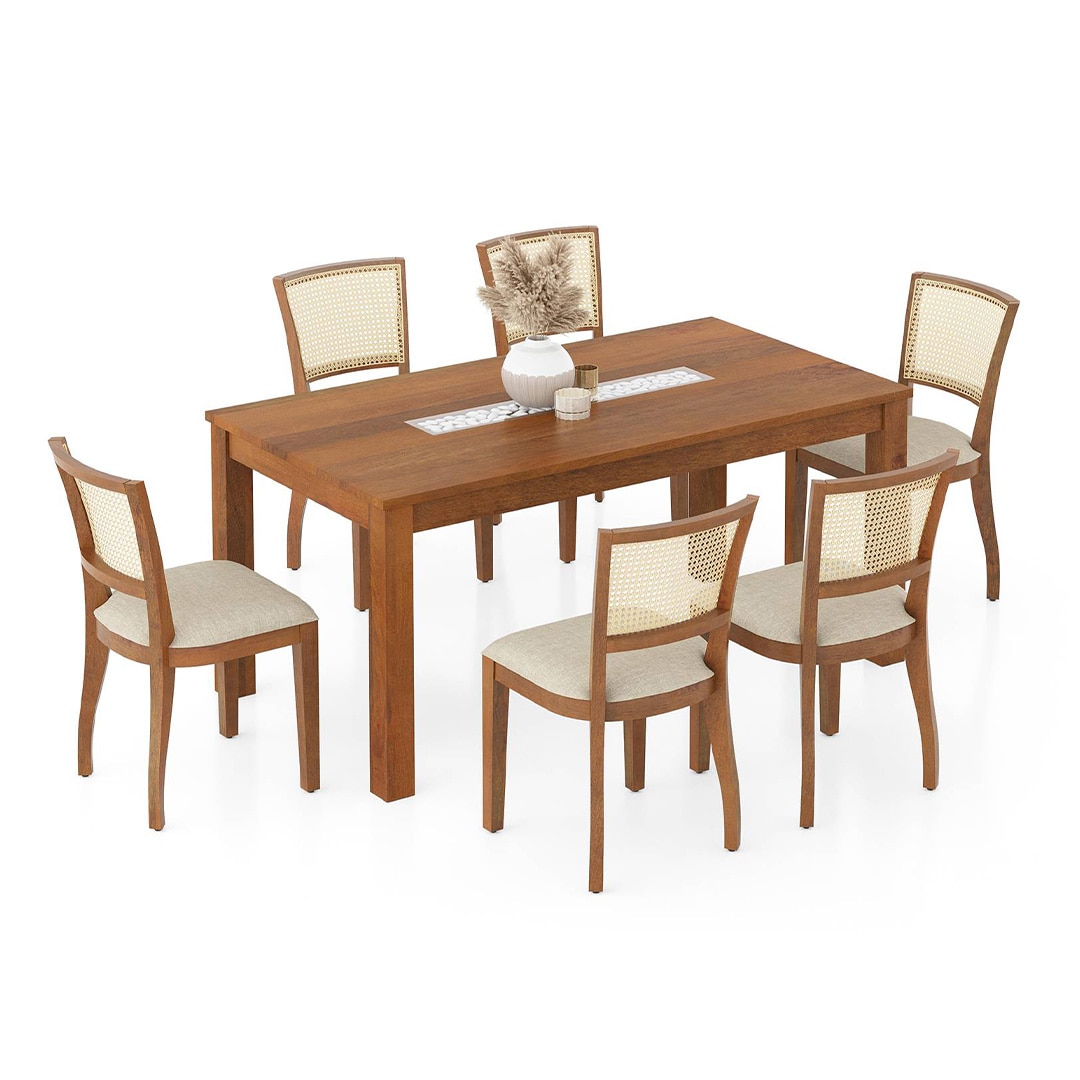 Brighton Xl 6 Seater Dining Table with Reed Dining Chairs Set