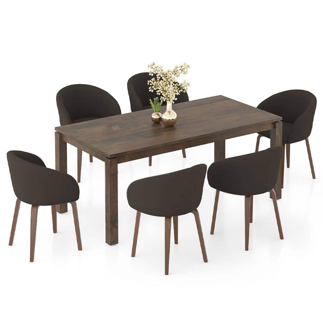 Atlas Solid Wood 6 Seater Dining Table with 6 Meryl Lounge Chair