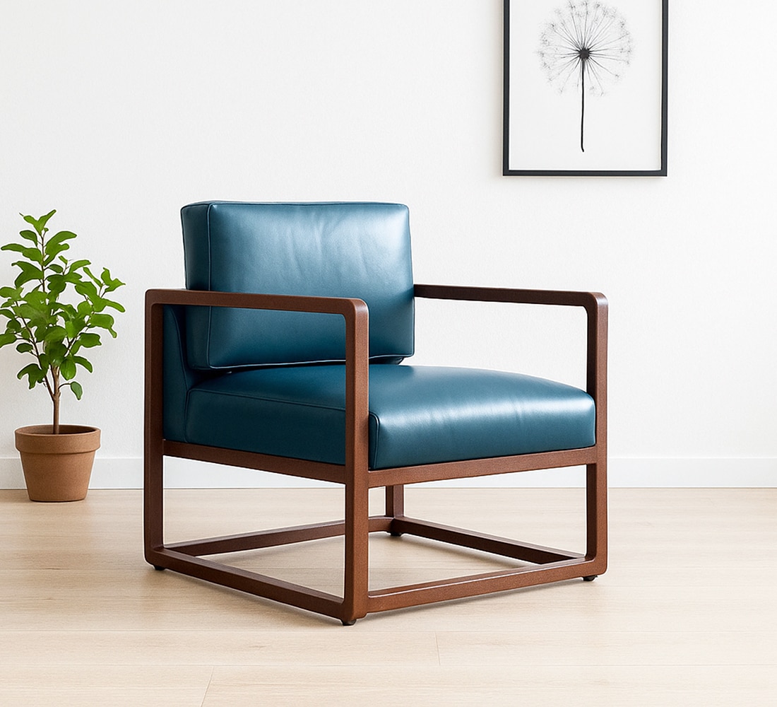 Aura PU Leather Arm Chair- Blue