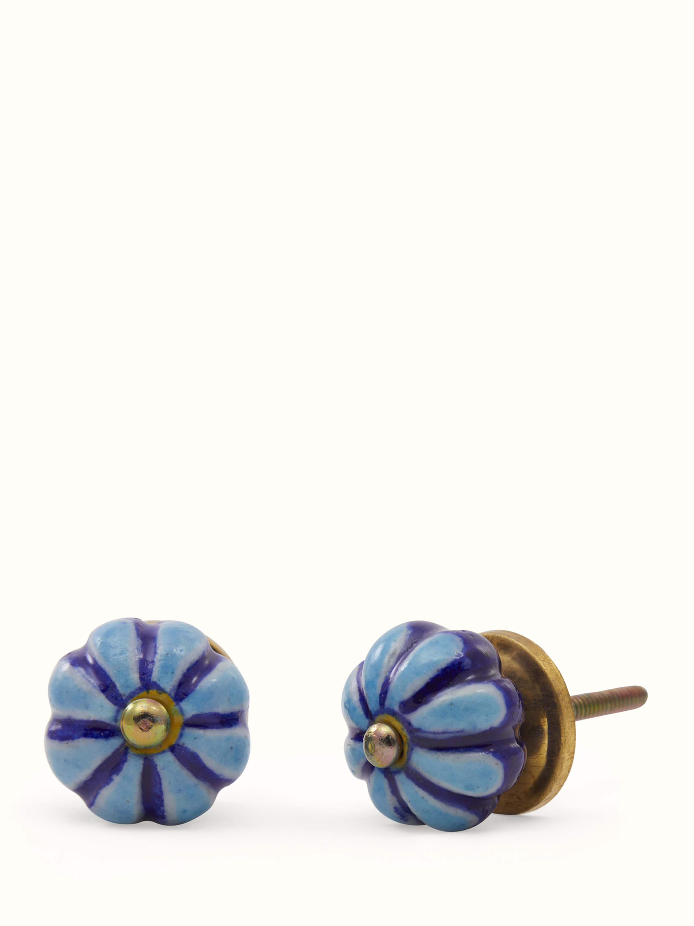 Top view of Blue Pottery Round Rib Door Knob Set