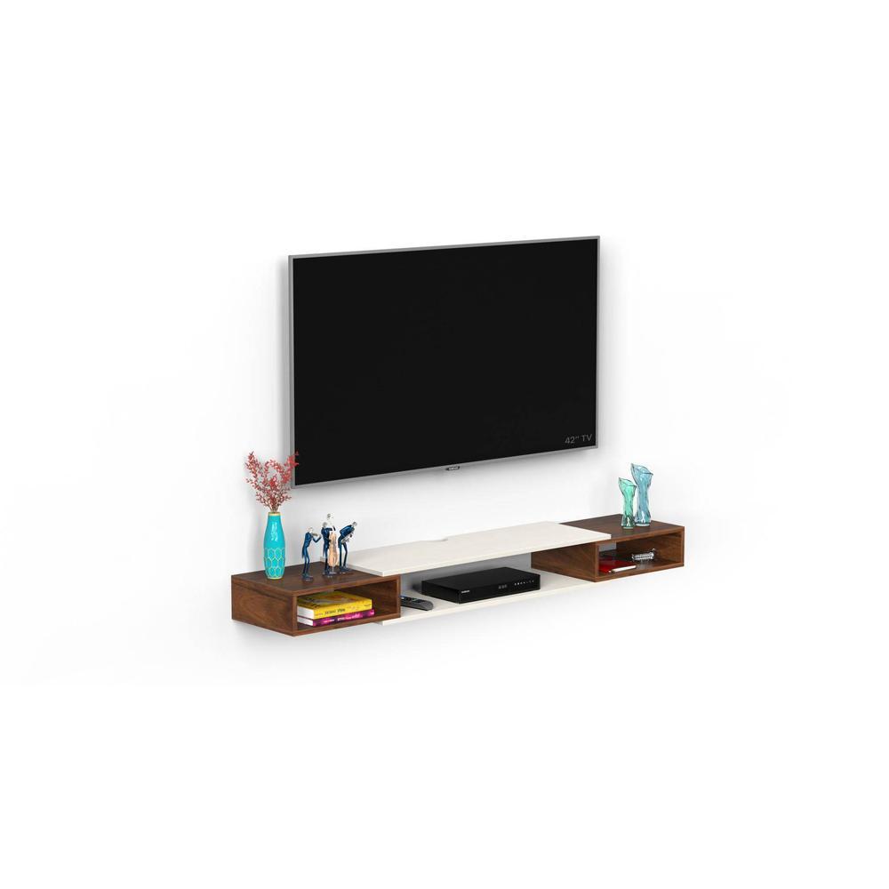 Toska Engineering Wood Wall Mount TV Entertainment Unit Set Top Box Stand/TV Cabinet with Shelves for Books & Décor Display Unit Large Upto 50 Inches (Brown Maple & Beige)