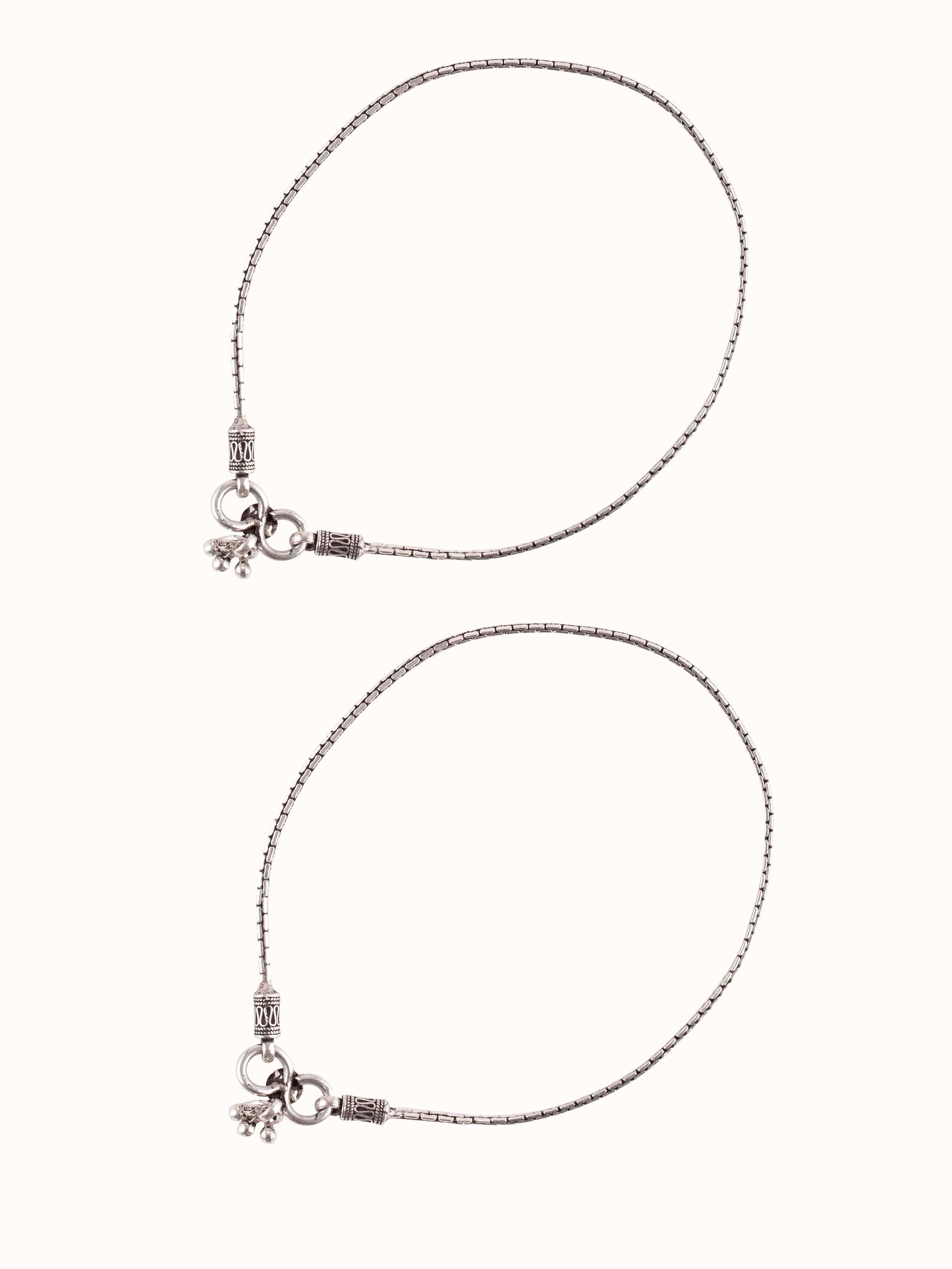 Front view of Silver Smithing Anklets (2 pcs) showing a delicate design by Swadesh