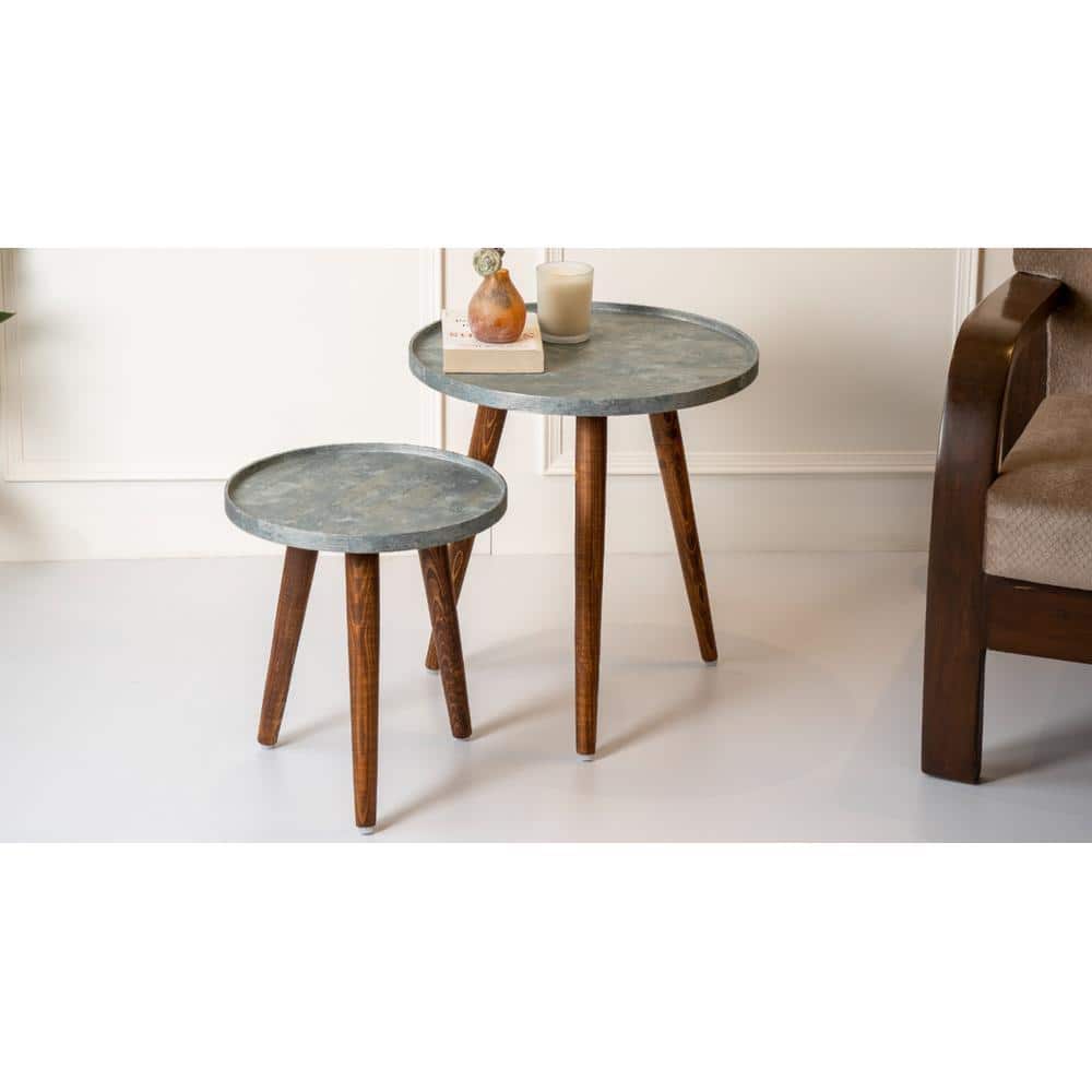 Teal Rain Round Nesting Tables with Wooden Legs, Side Tables, Wooden Tables, Living Room Decor by A Tiny Mistake