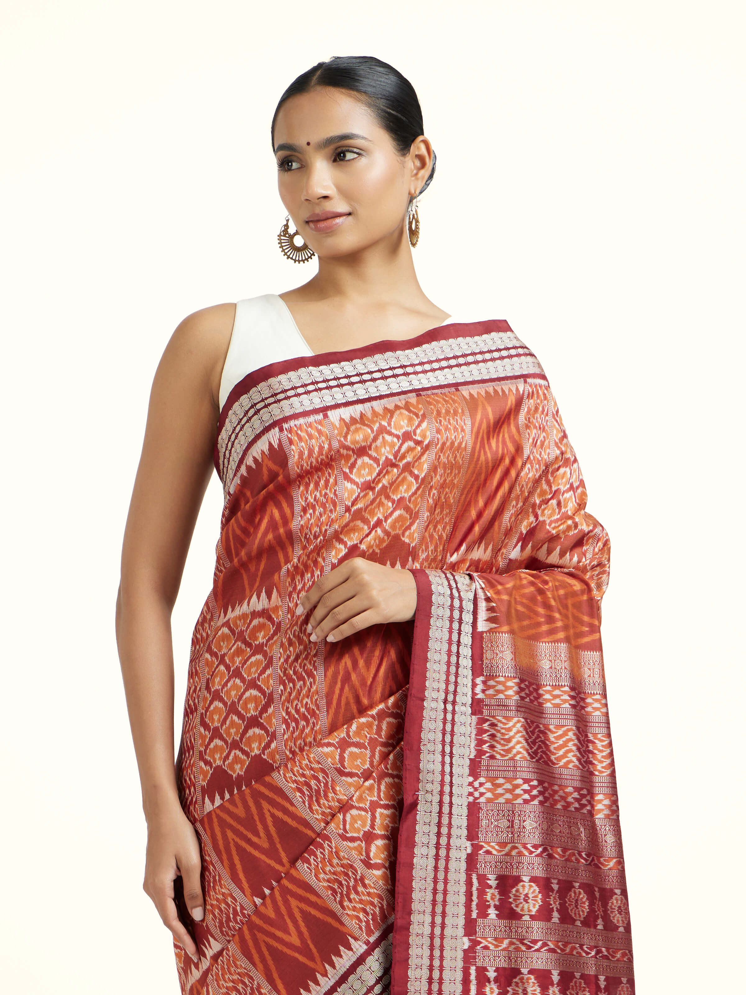 Brown Mulberry Silk Bandha Odisha Saree