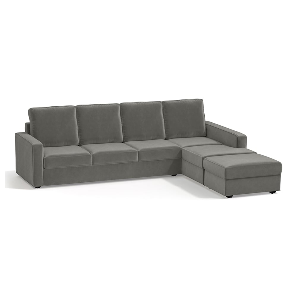Apollo Sofa (Colour : Ash Grey Velvet, Cushion : Hard, Back Type : High Back, Seating Capacity : Right Aligned 3 Seater + Right Aligned Chaise)
