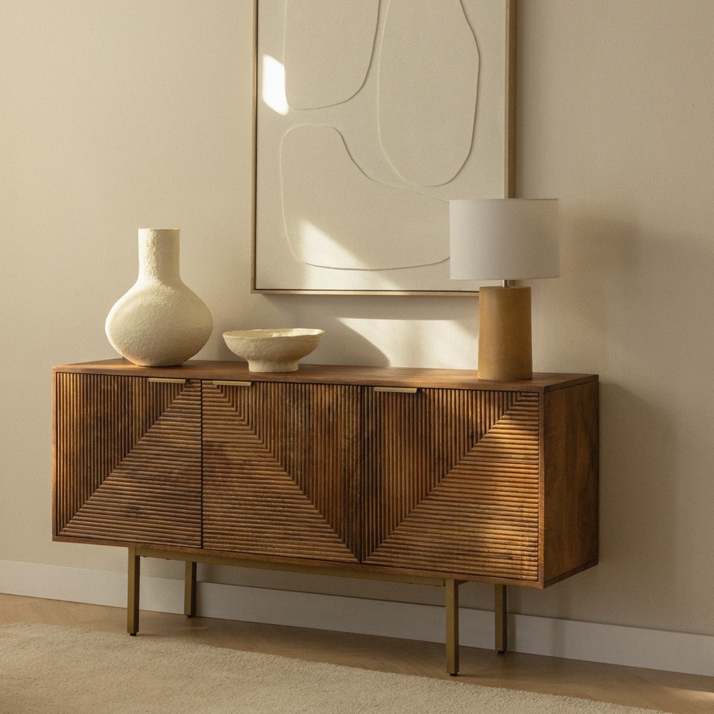 Carlem Solid Mango Wood Sideboard with 4 Door in Natural Finish - Woodenmood