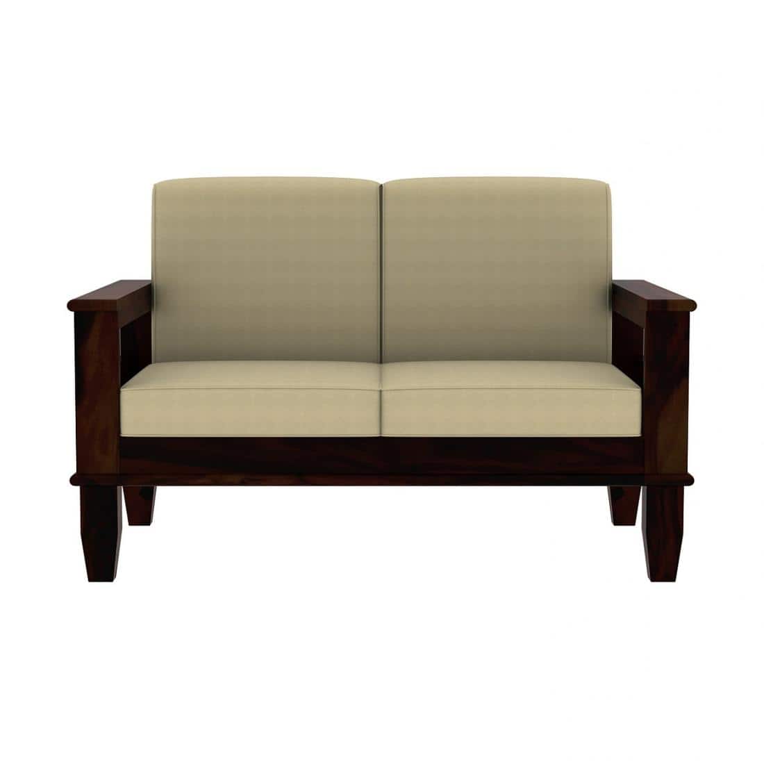 Madhavi 2 Seater Wooden Sofa (Creame Colour, Walnut Finish)