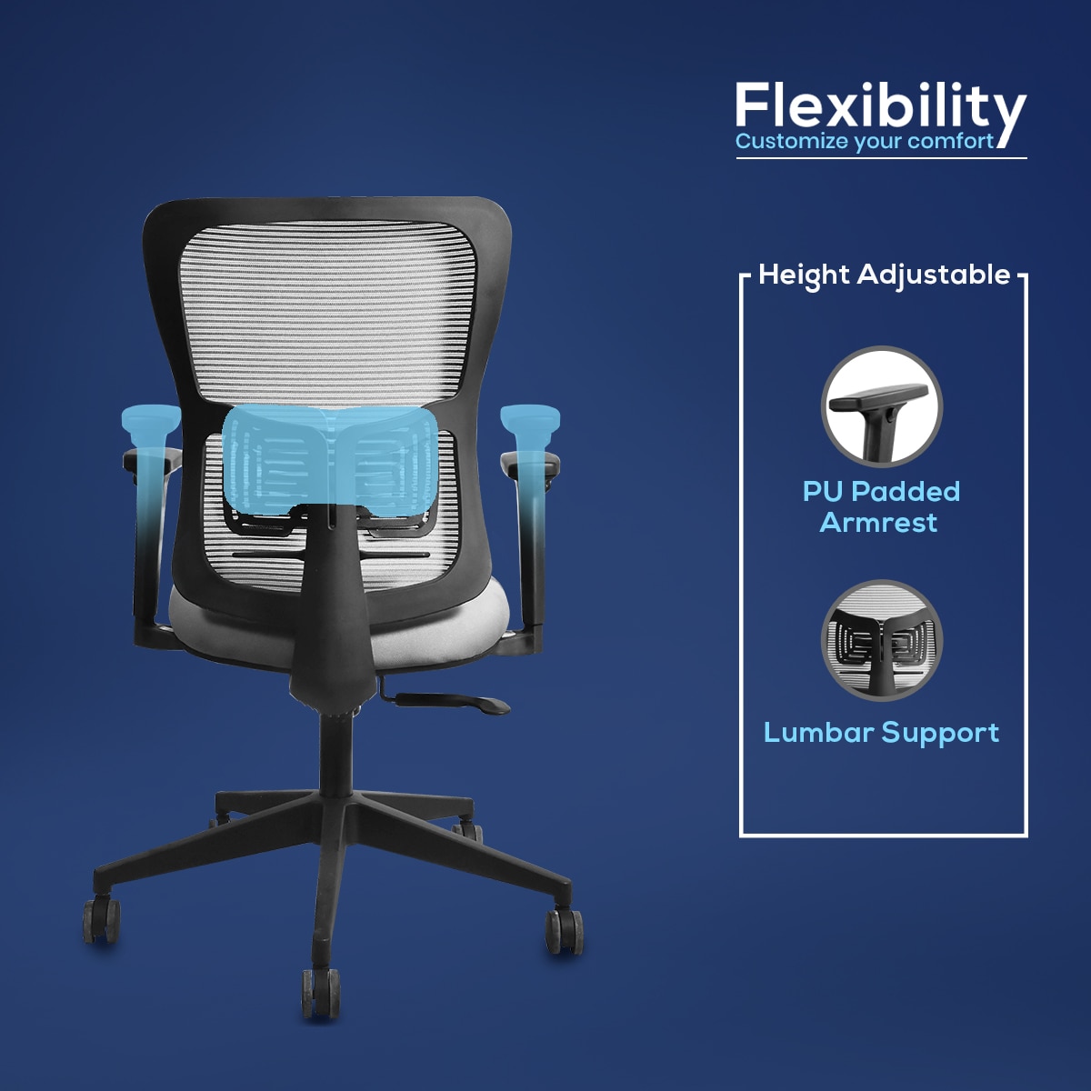 Ignis Mid Back Mesh Office Chair in Grey Colour