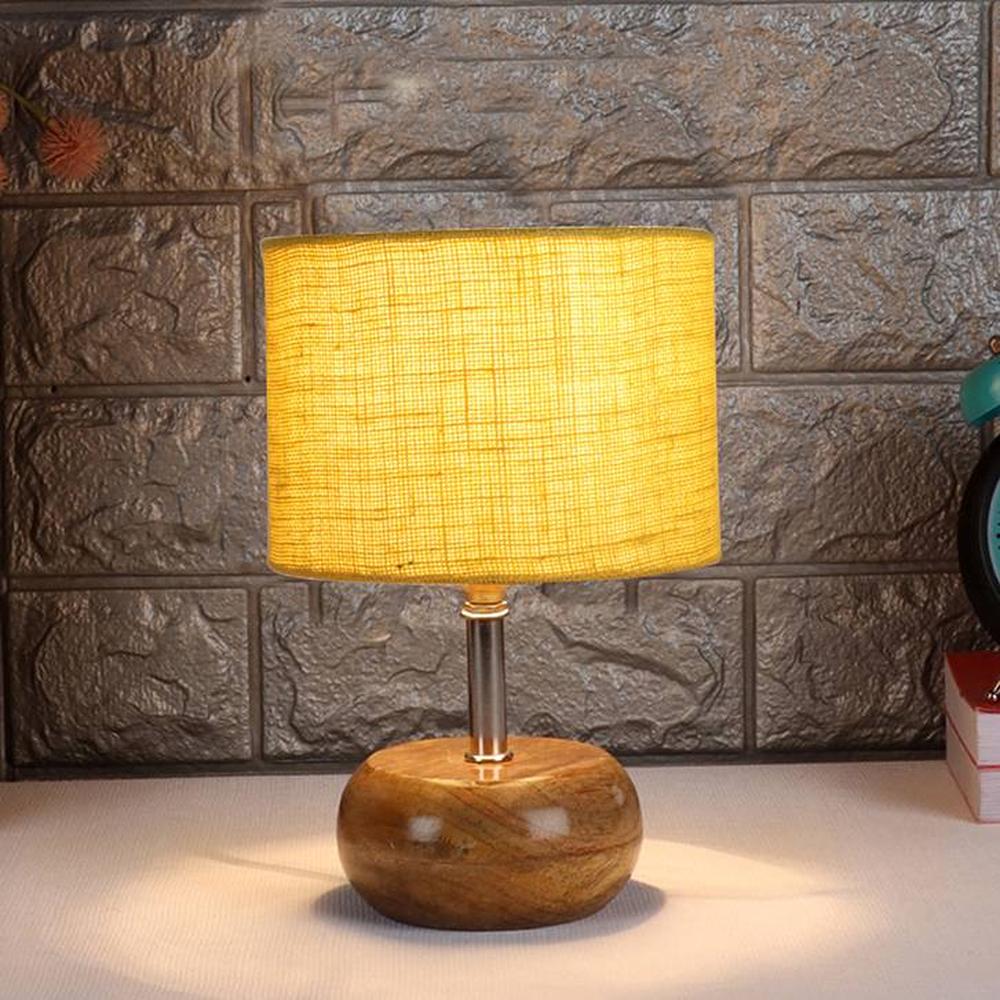 Ada Yellow jute & solid wood table lamp