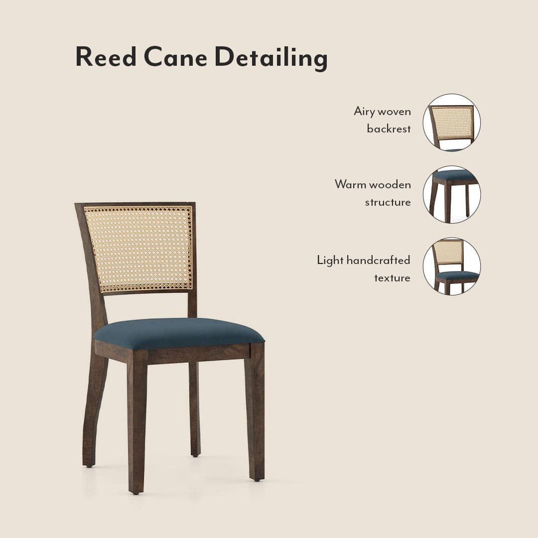 Atlas Solid Wood 4 Seater Dining Table In Danish Walnut Finish With Reed Dining Chairs