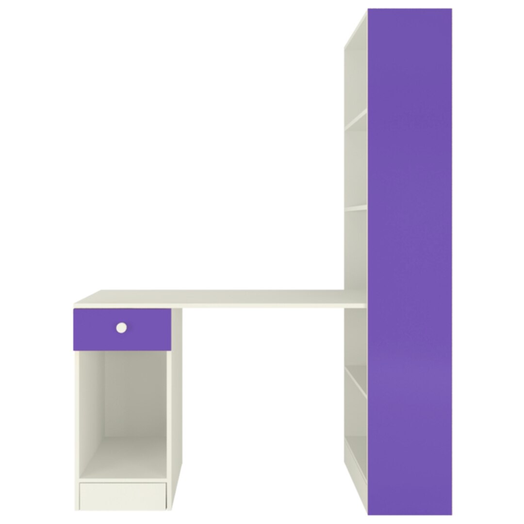 Austin Study Desk with Drawer and Built In Bookshelf in Lavender Purple Colour