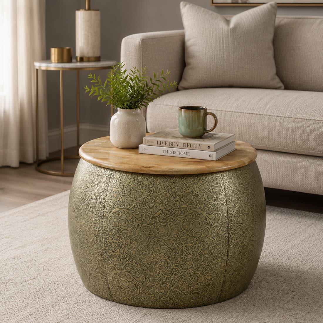 Mughal Art Metal Coffee Table in Gold Finish - Bhavya Exports