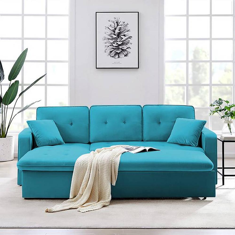 William  Pull Out Sofa cum Bed  in Turquoise Colour - Home Lifestylez