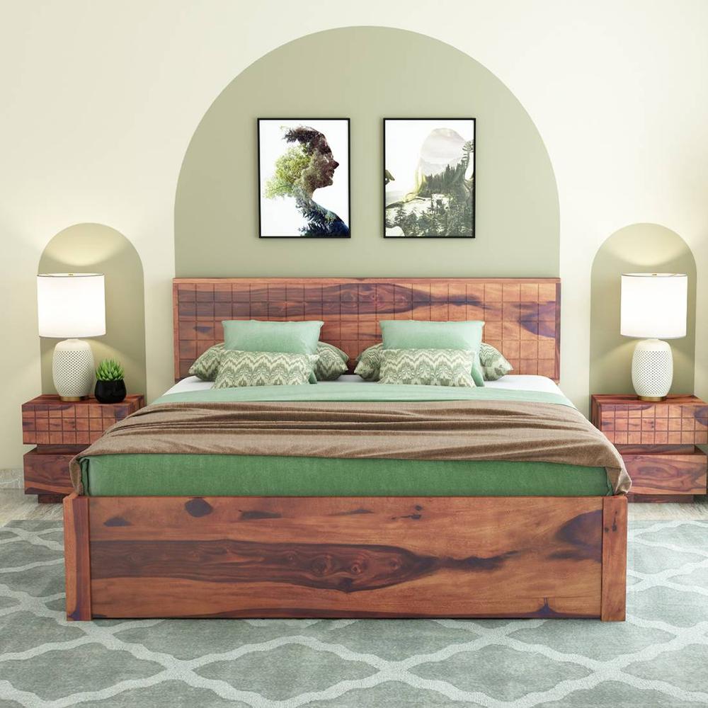 Esra Sheesham Wood Queen Size Bed Drawer Storage Provincial Teak Finish (60 x 78 inches)