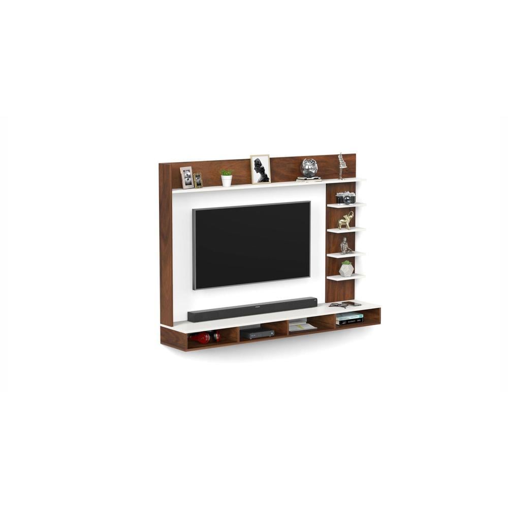 Primax Grande Engineering Wood Wall Mount TV Entertainment Unit Set Top Box Stand/TV Cabinet with Shelves for Books & Décor Display Unit Bed Living Room Upto 50 Inches (Brown Maple & White)