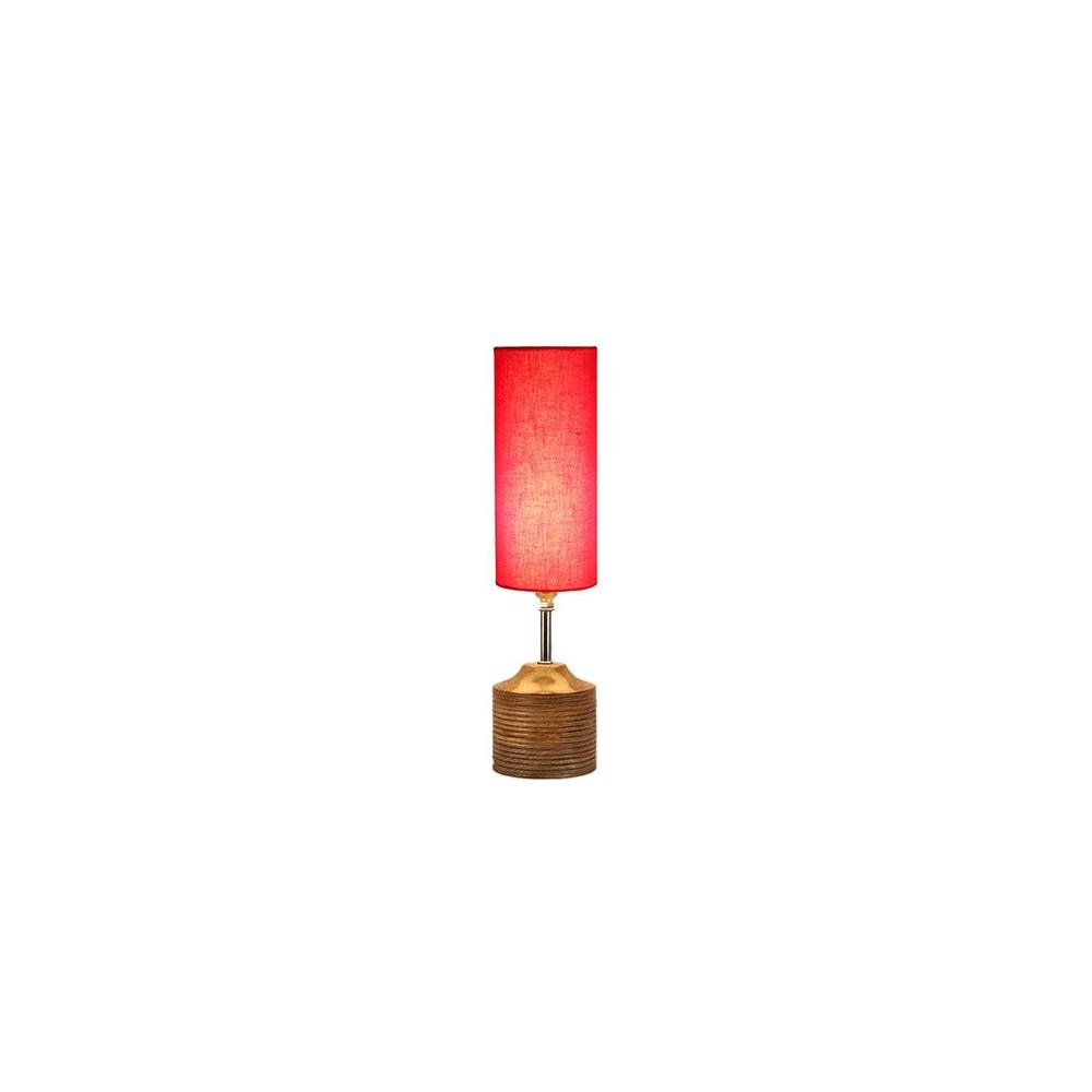 Elliana Wood Table lamp with Red cotton Shade