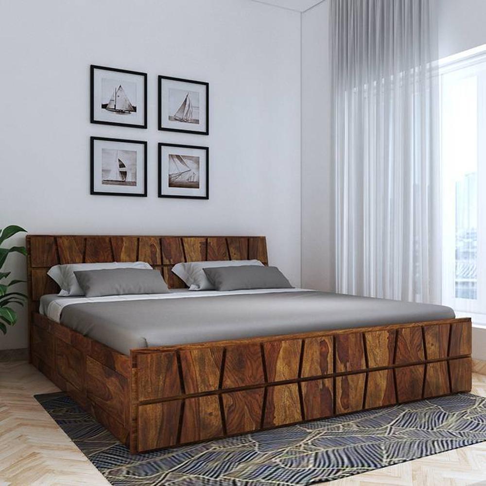 Meighen Platform King Size Storage Bed In Brown Finish