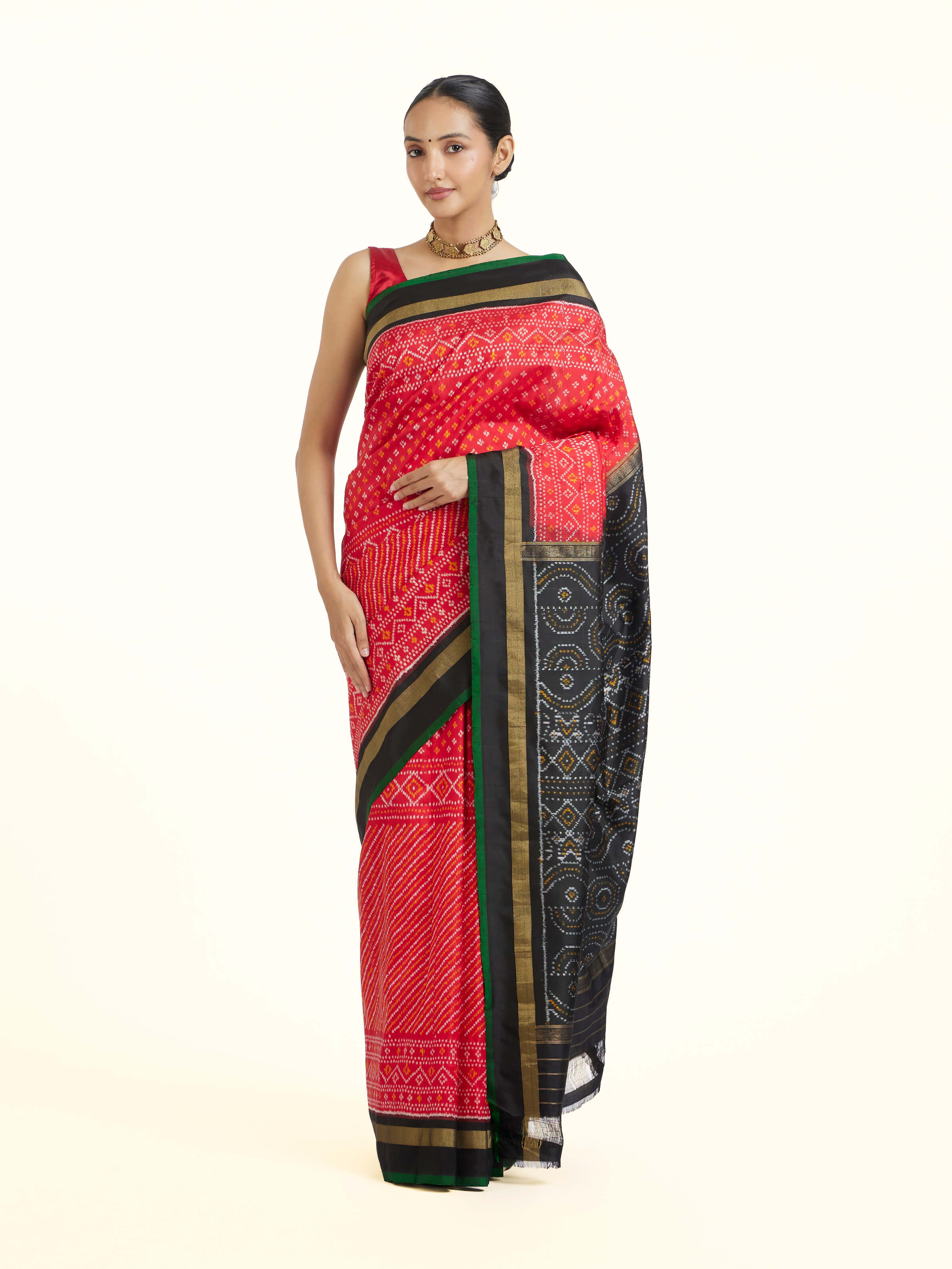Red Pochampally Single Ikat Saree