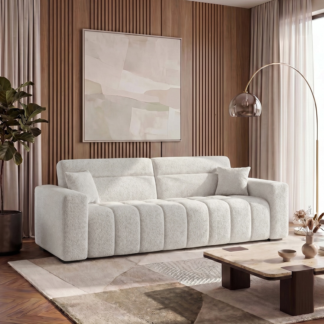 Basso 3 seater Sofa in White Boucle - Urban Ladder